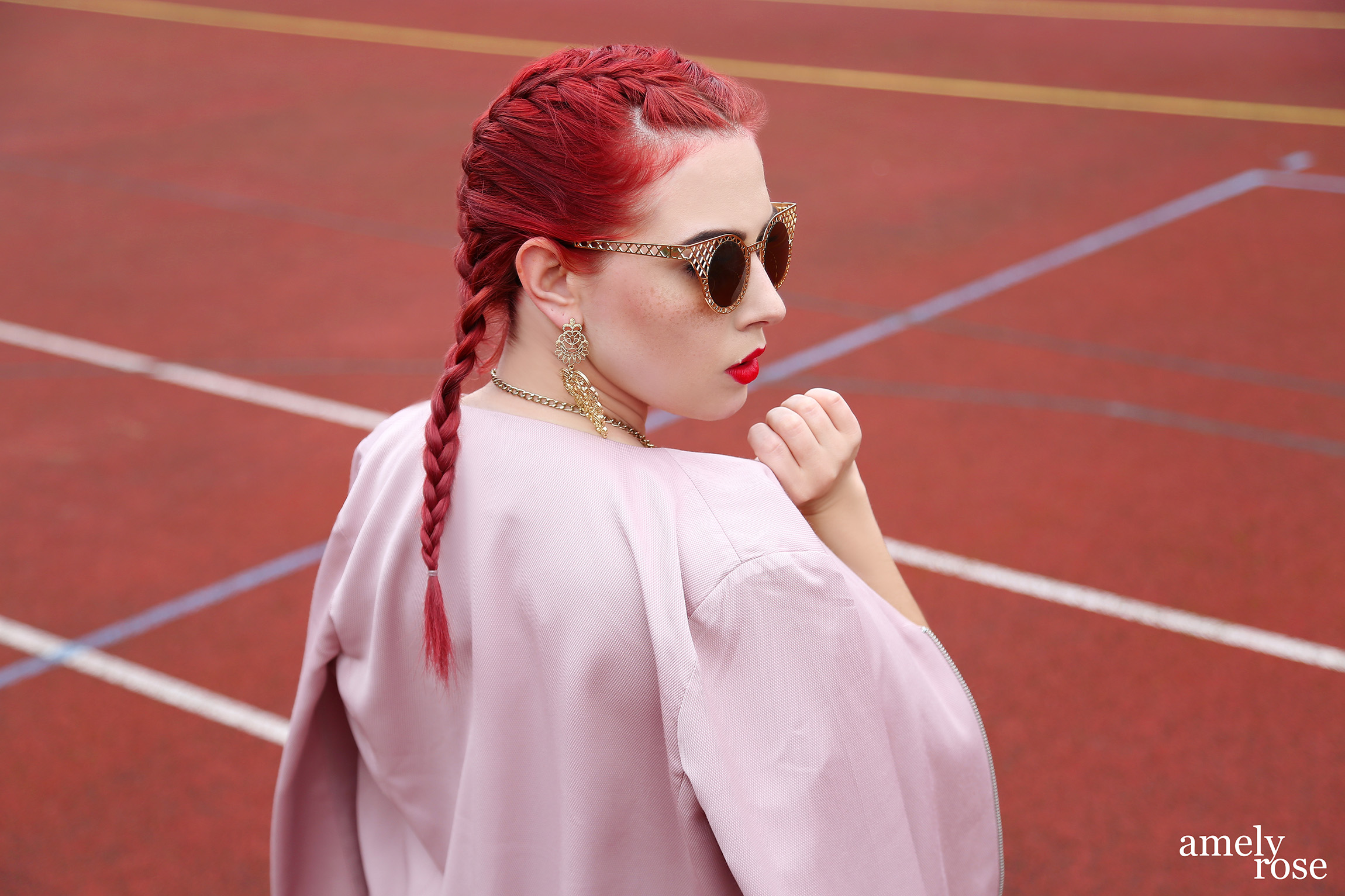 gym_time, healthylife, sporty, sports, pink, cheerleader, redhead, amely_rose, amelyrose, twopiece, sportswear, gymwear, braids, braidstyle, kimkardashianbraids