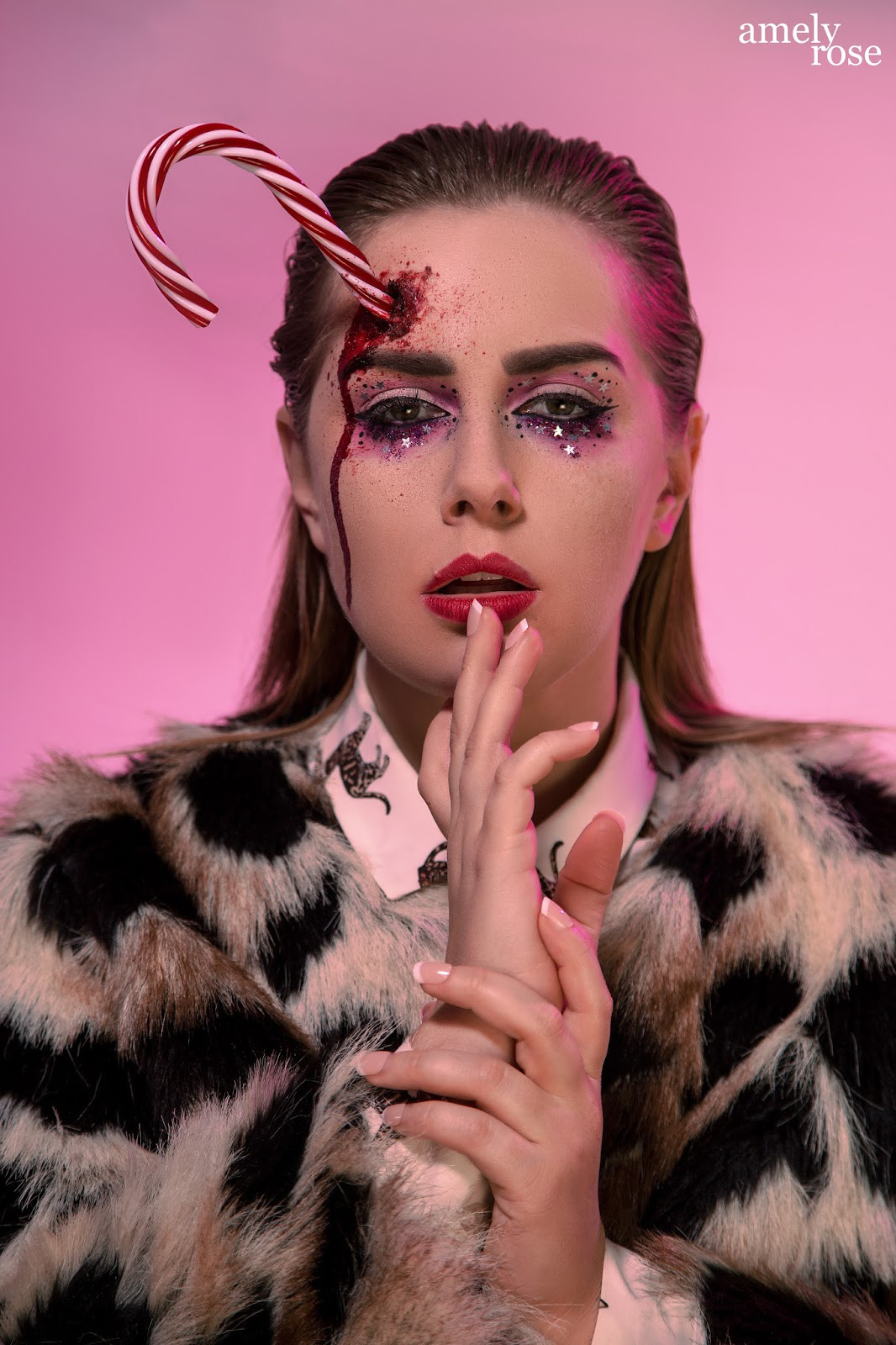 Amely Rose, german influencer und deutscher fashionblog christmas makeup tutorial horror sfx 