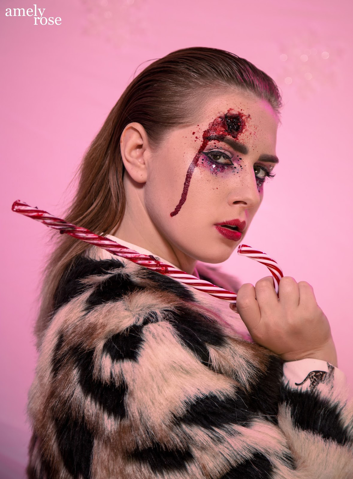 Amely Rose, german influencer und deutscher fashionblog christmas makeup tutorial horror sfx 
