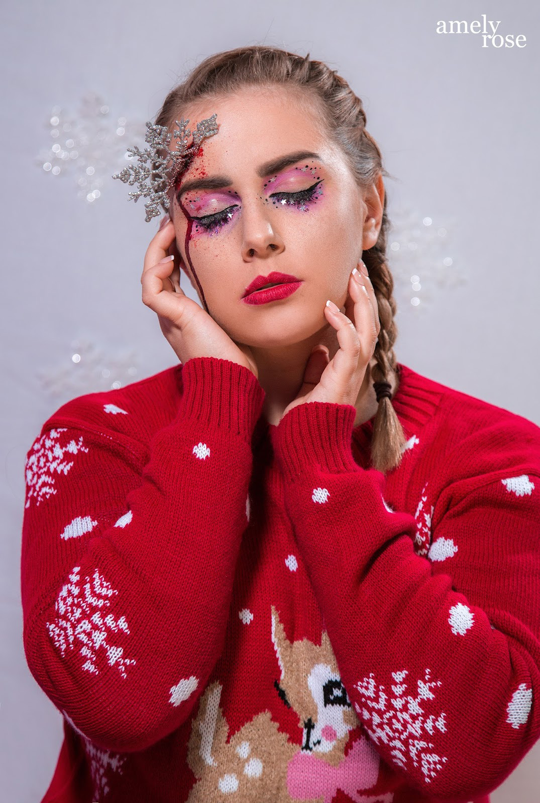 Amely Rose, german influencer und deutscher fashionblog christmas makeup tutorial horror sfx