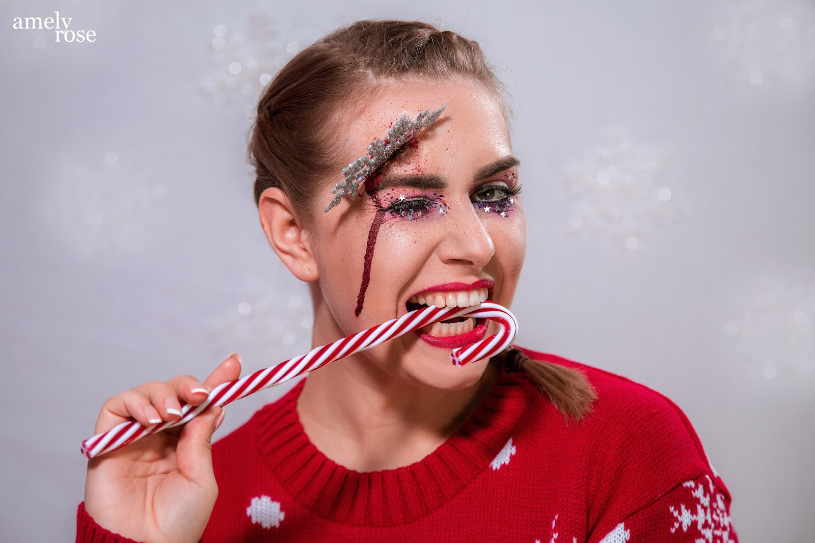 Amely Rose, german influencer und deutscher fashionblog christmas makeup tutorial horror sfx 