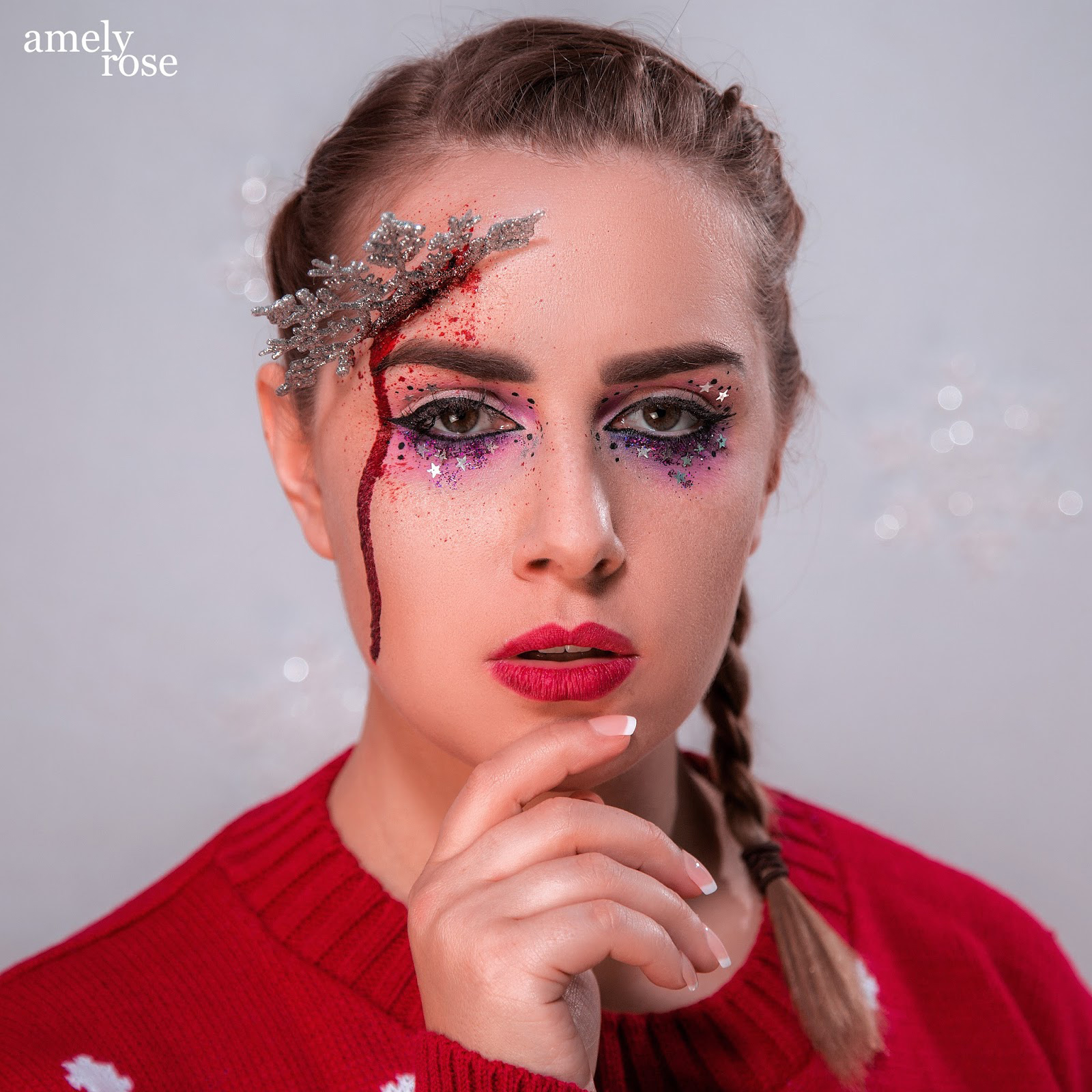 Amely Rose, german influencer und deutscher fashionblog christmas makeup tutorial horror sfx