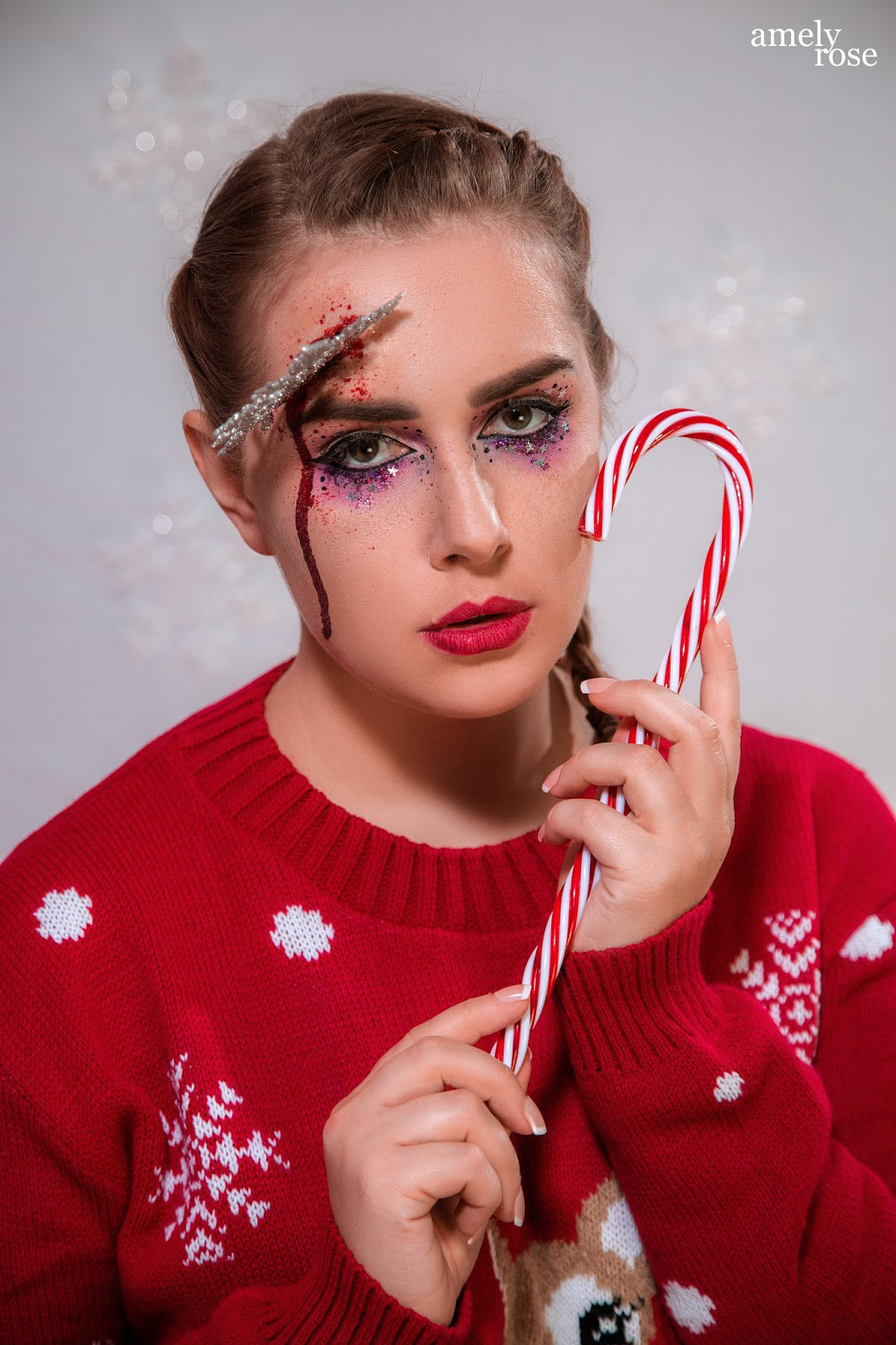 Amely Rose, german influencer und deutscher fashionblog christmas makeup tutorial horror sfx